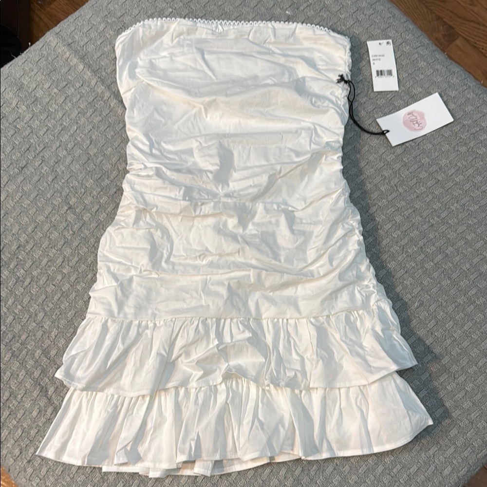 Crystal Doll White Strapless Ruched Bodycon Dress
